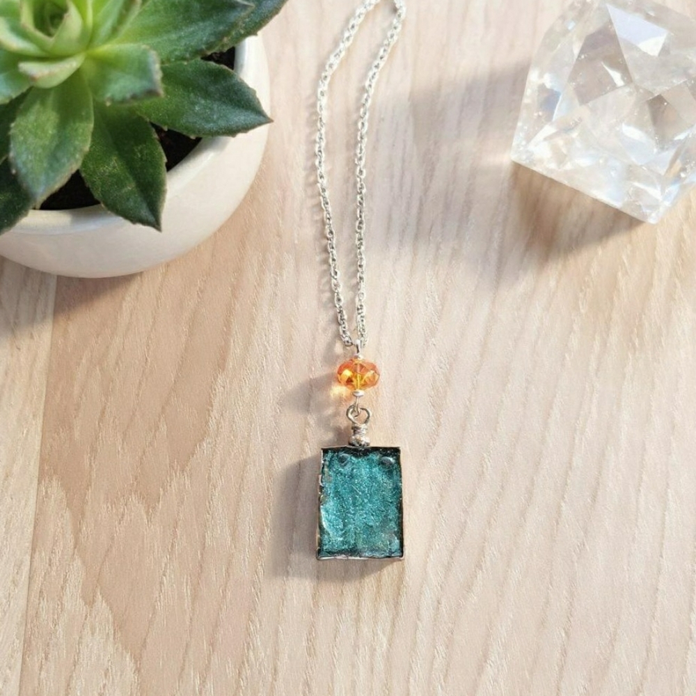 Rustic Handmade Necklace With Embedded Crystals, Artisan Copper Necklace